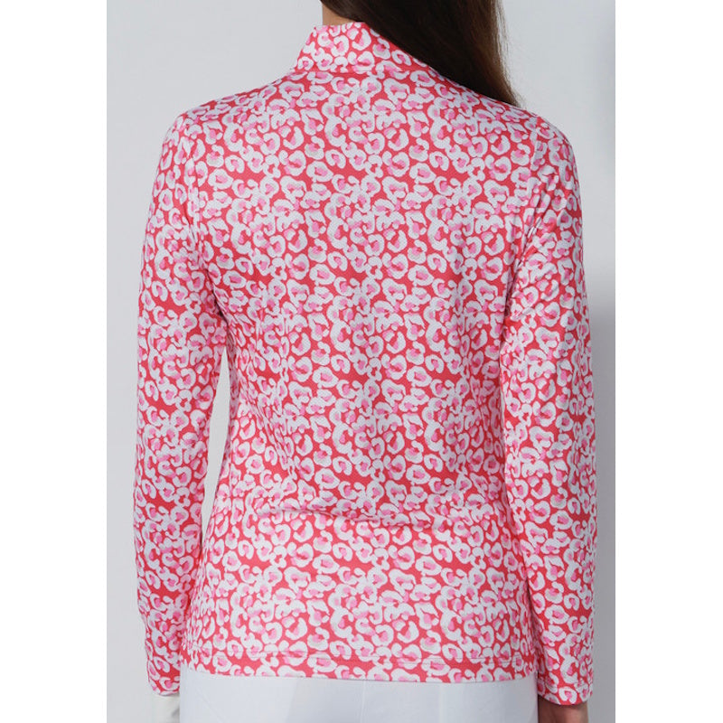 Ladies SHEERMOTION Long Sleeve Leo Coral Print Golf Shirt 1000453:178
