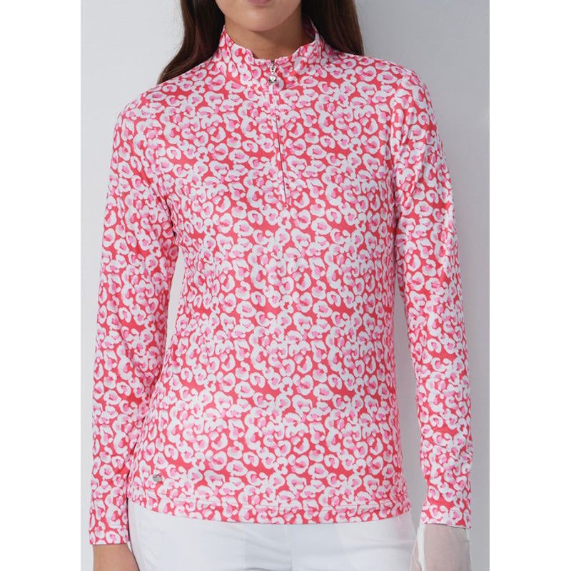 Ladies SHEERMOTION Long Sleeve Leo Coral Print Golf Shirt 1000453:178