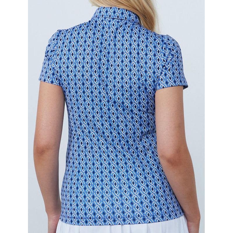 Ladies ART Short Sleeve Print Golf Polo Shirt - Modern Geo Blue 1000549:182