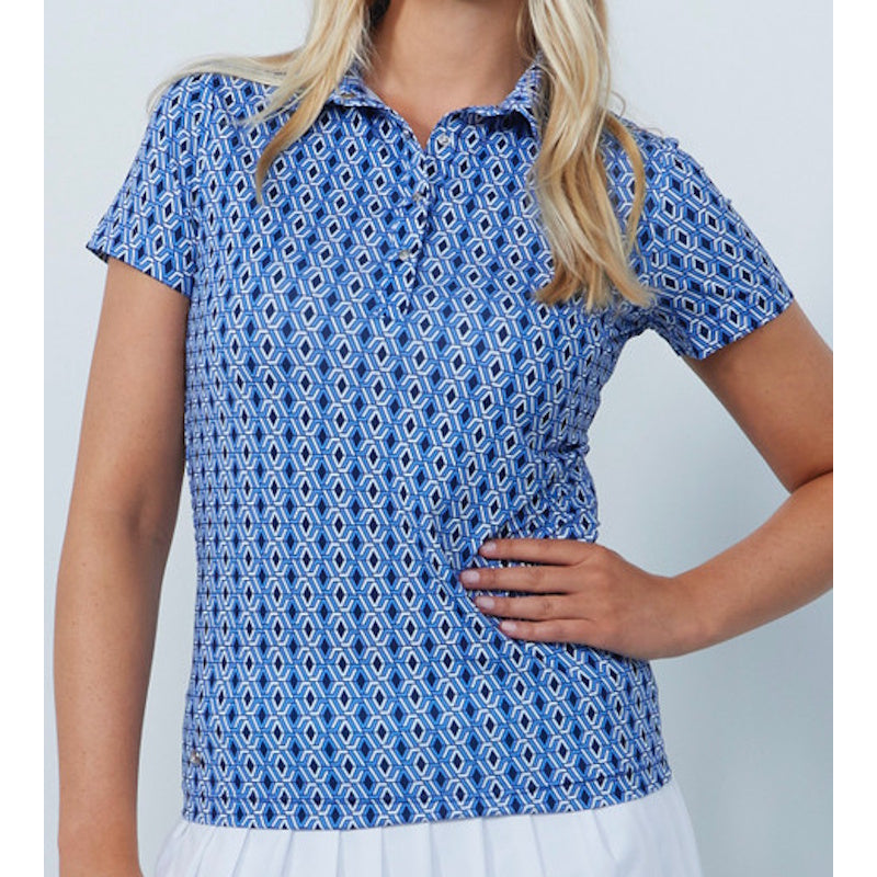 Ladies ART Short Sleeve Print Golf Polo Shirt - Modern Geo Blue 1000549:182