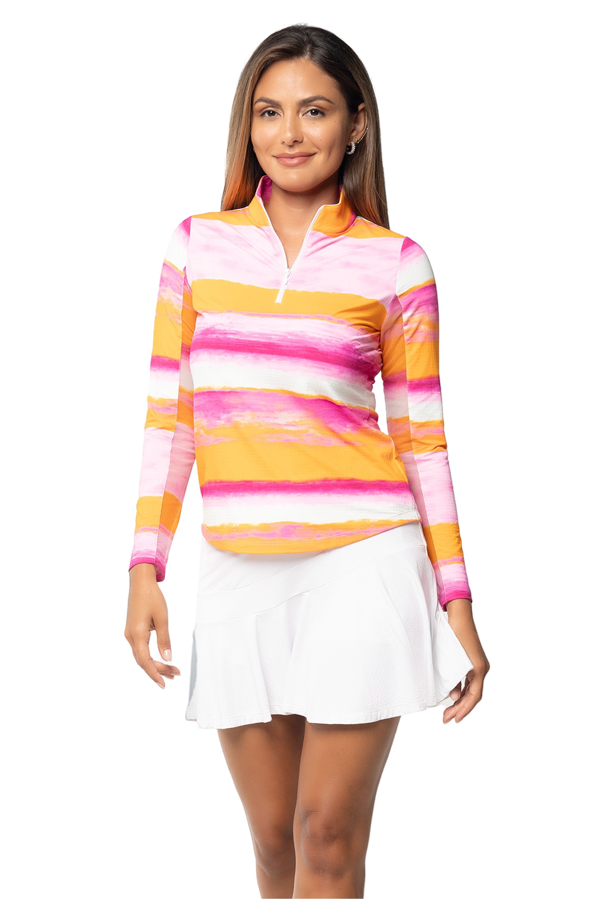 Amy Print Long Sleeve Zip Mock Top - 10088