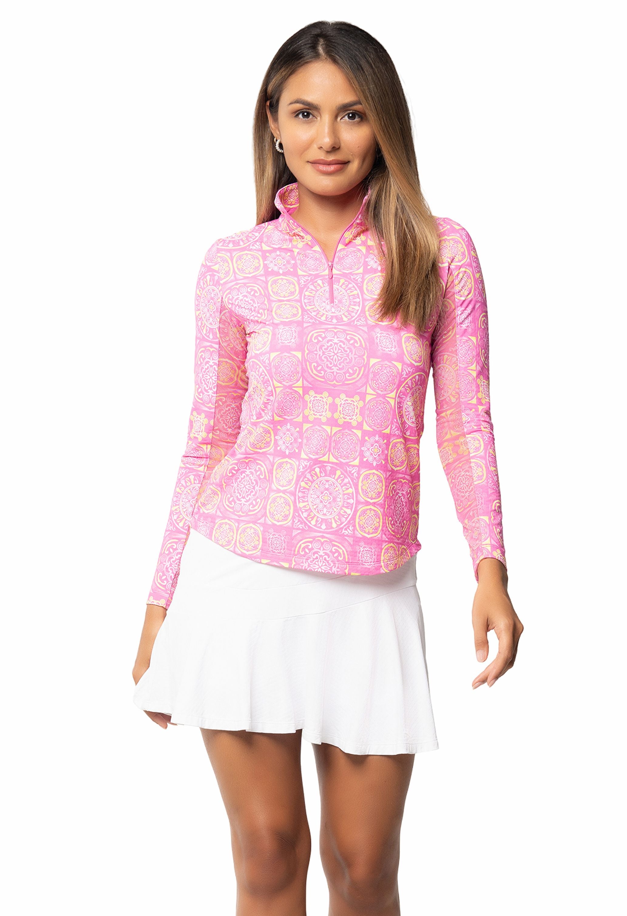 Colette Print Long Sleeve Mock Neck Top - 10090