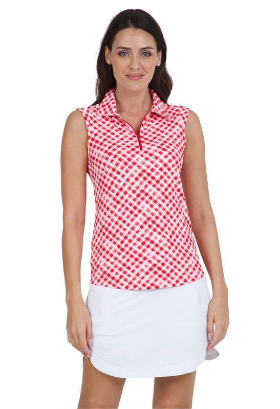 Gingham Check Print Sleeveless Mock Neck - 14876