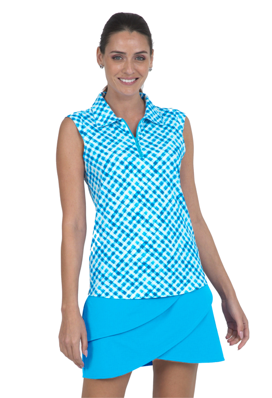 Gingham Check Print Sleeveless Mock Neck - 14876