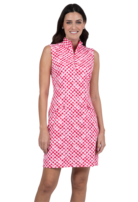 Gingham Check Print Sleeveless Mock Dress - 58876