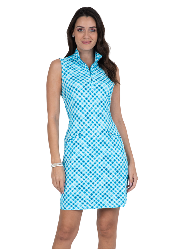 Gingham Check Print Sleeveless Mock Dress - 58876