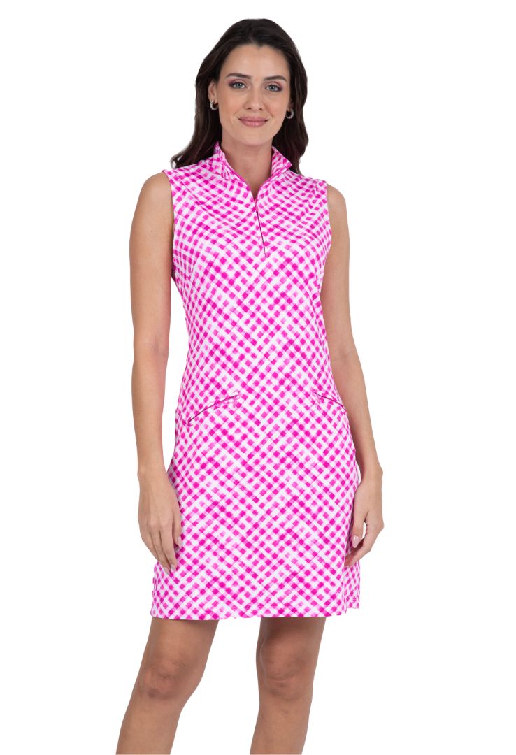 Gingham Check Print Sleeveless Mock Dress - 58876