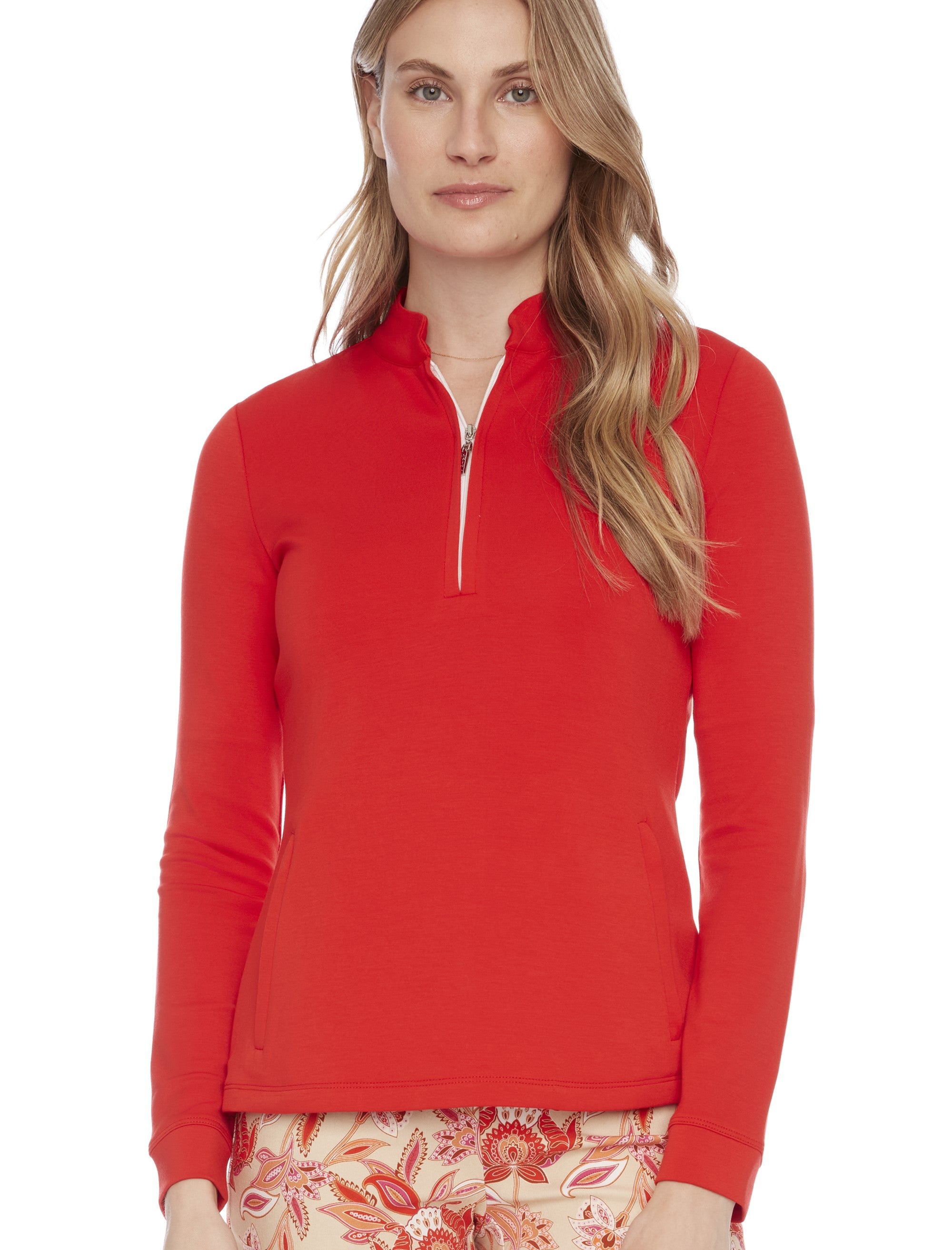 Solid Long-Sleeve Zippered Modal Top-6074