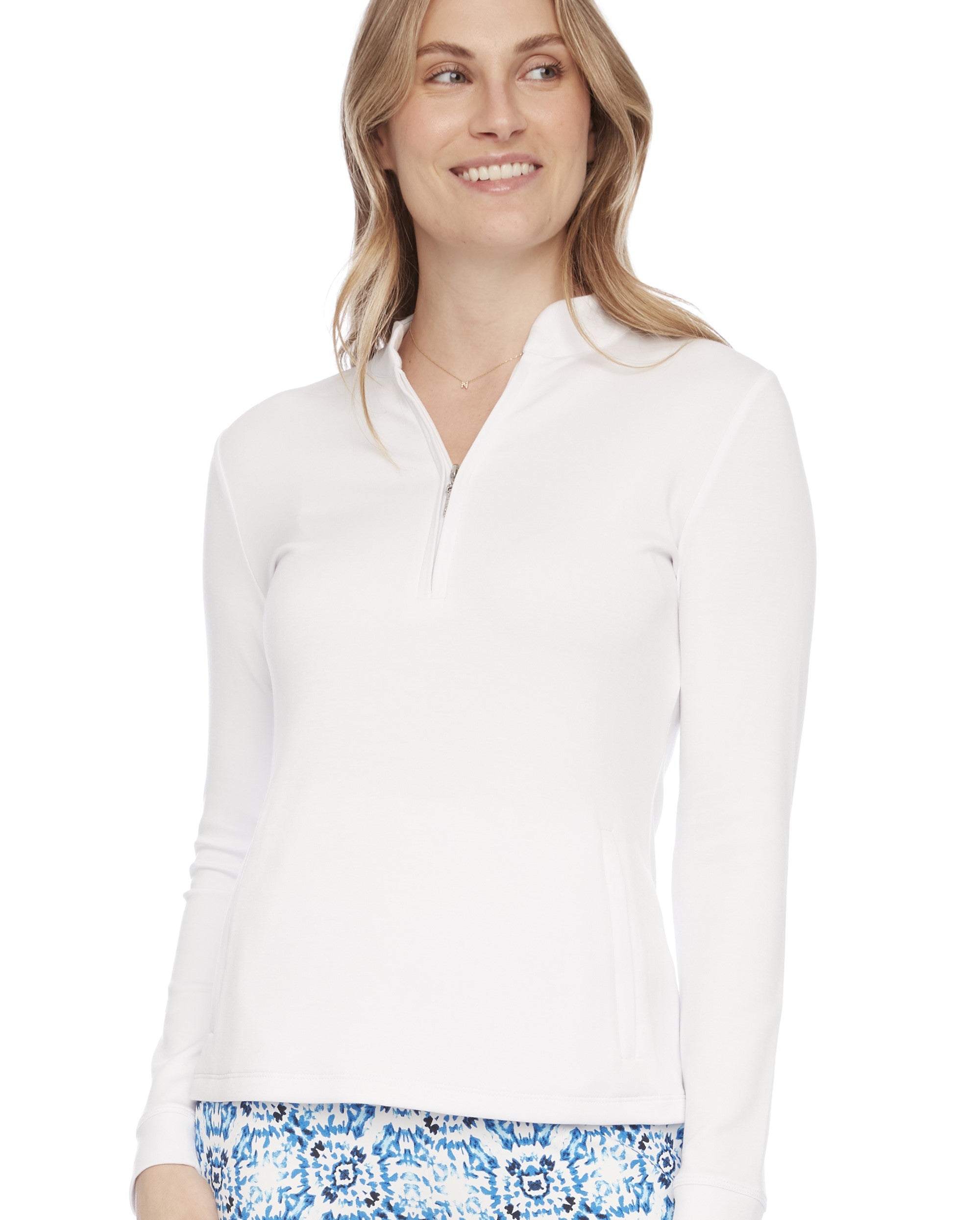 Solid Long-Sleeve Zippered Modal Top-6074
