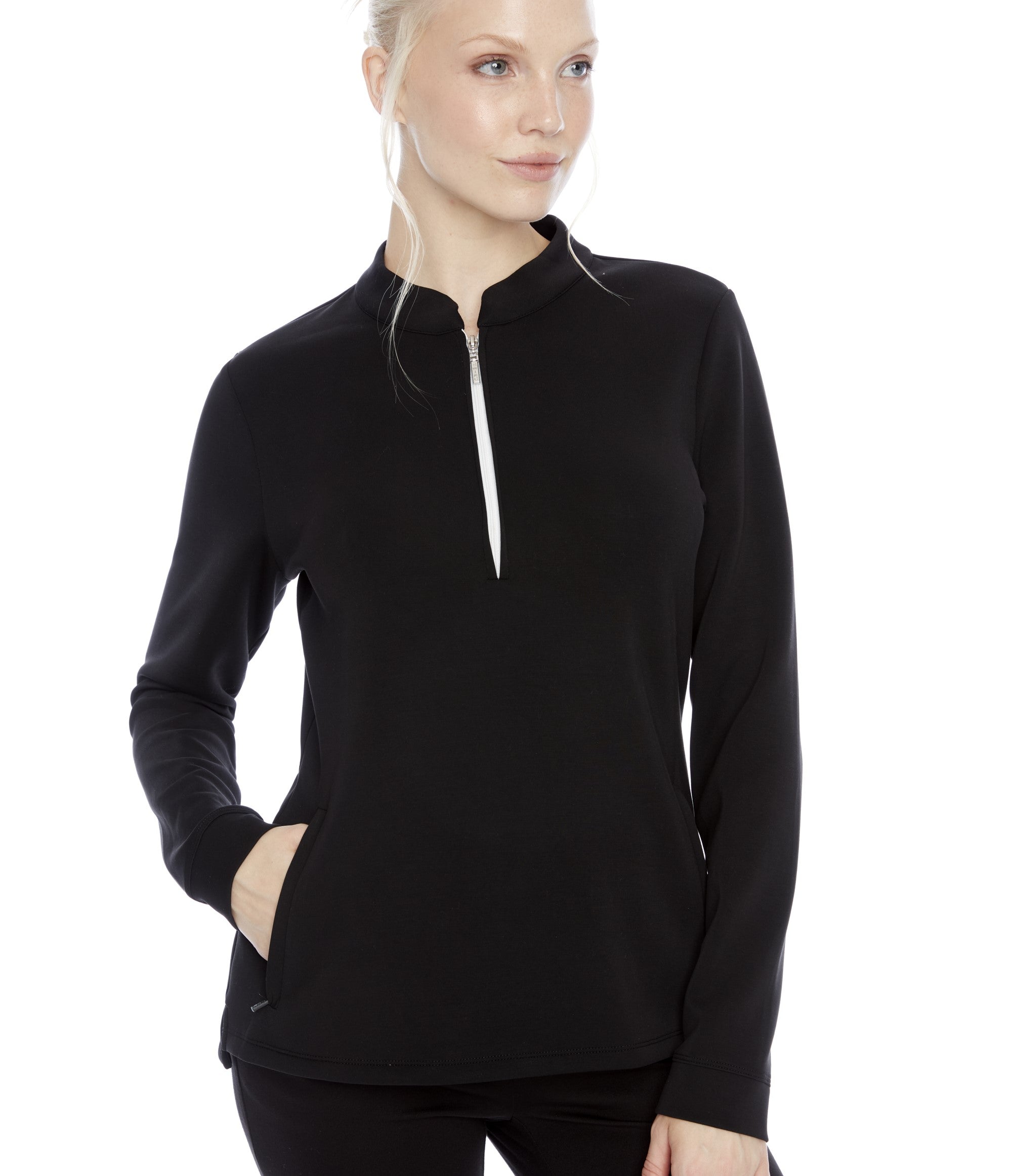 Solid Long-Sleeve Zippered Modal Top-6074