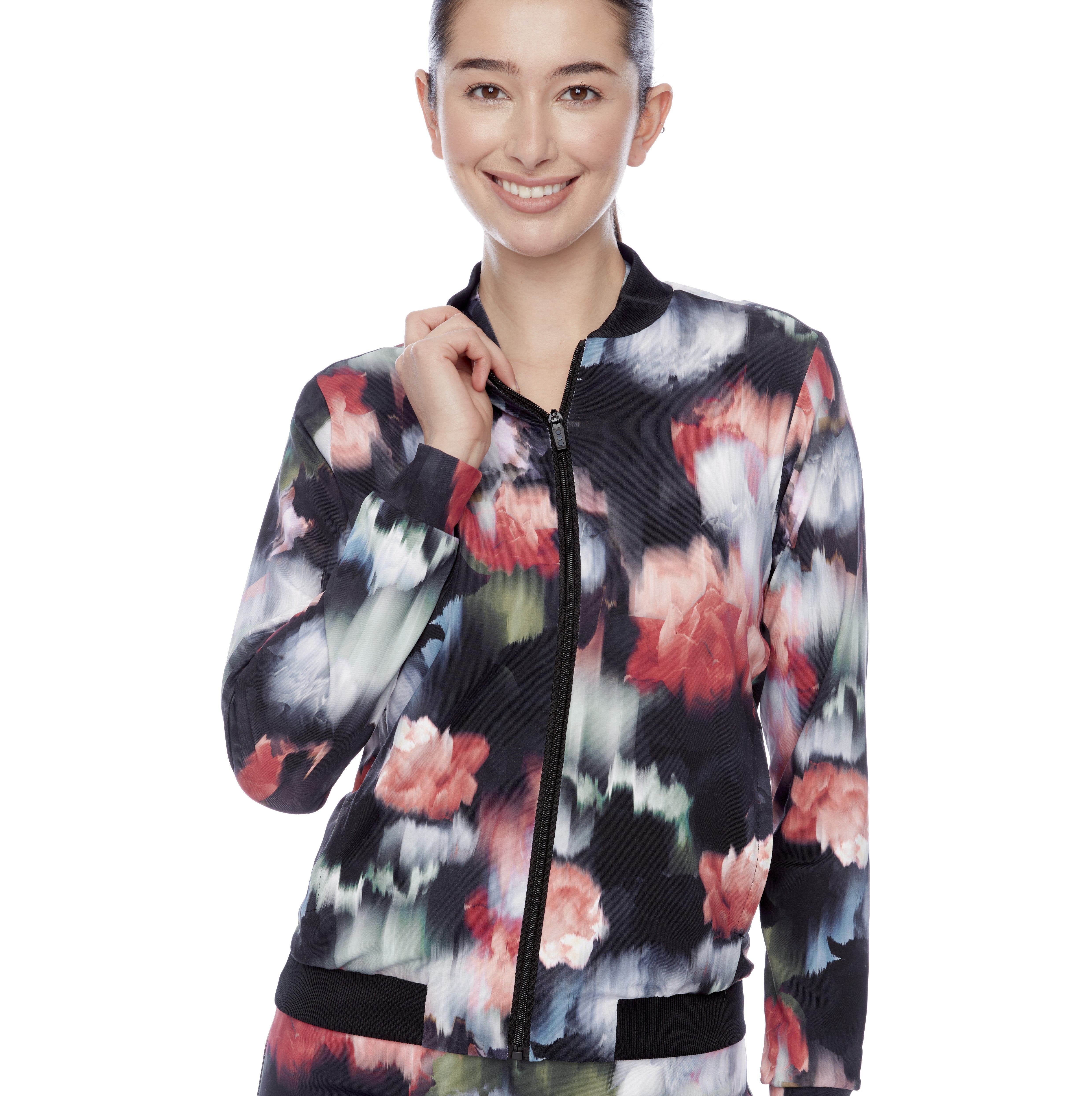 Velocity Black Floral Bomber Jacket-8005