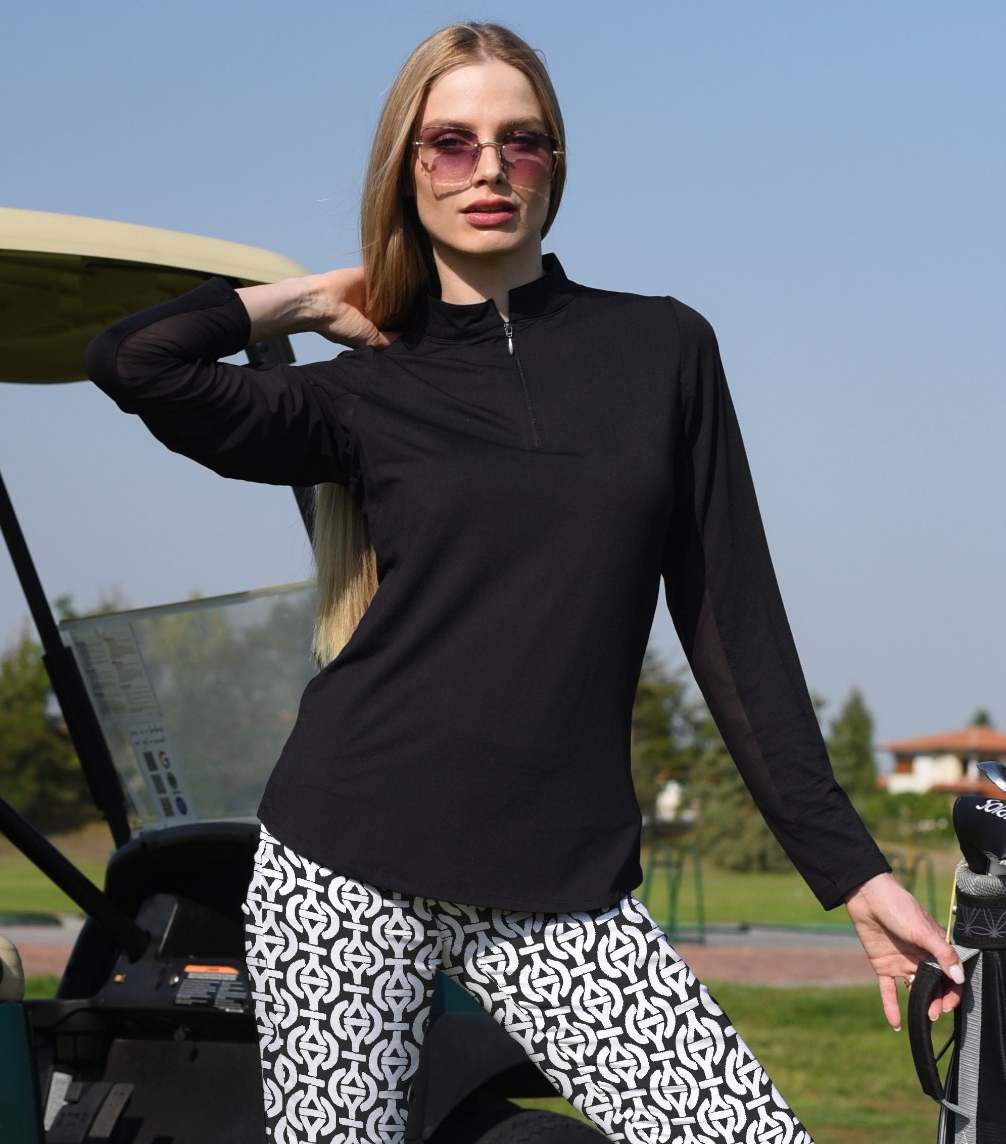 Solid Long Sleeve Zip Mock Top - 8600