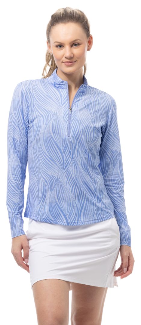 Printed Melange Long-Sleeve Mock - Brushstrokes