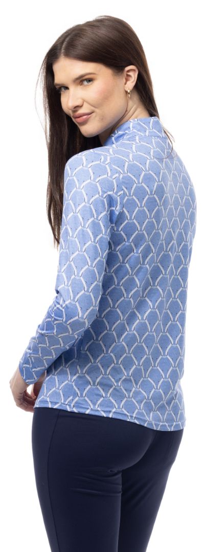 Printed Melange Long-Sleeve Mock, Pedigree Peri