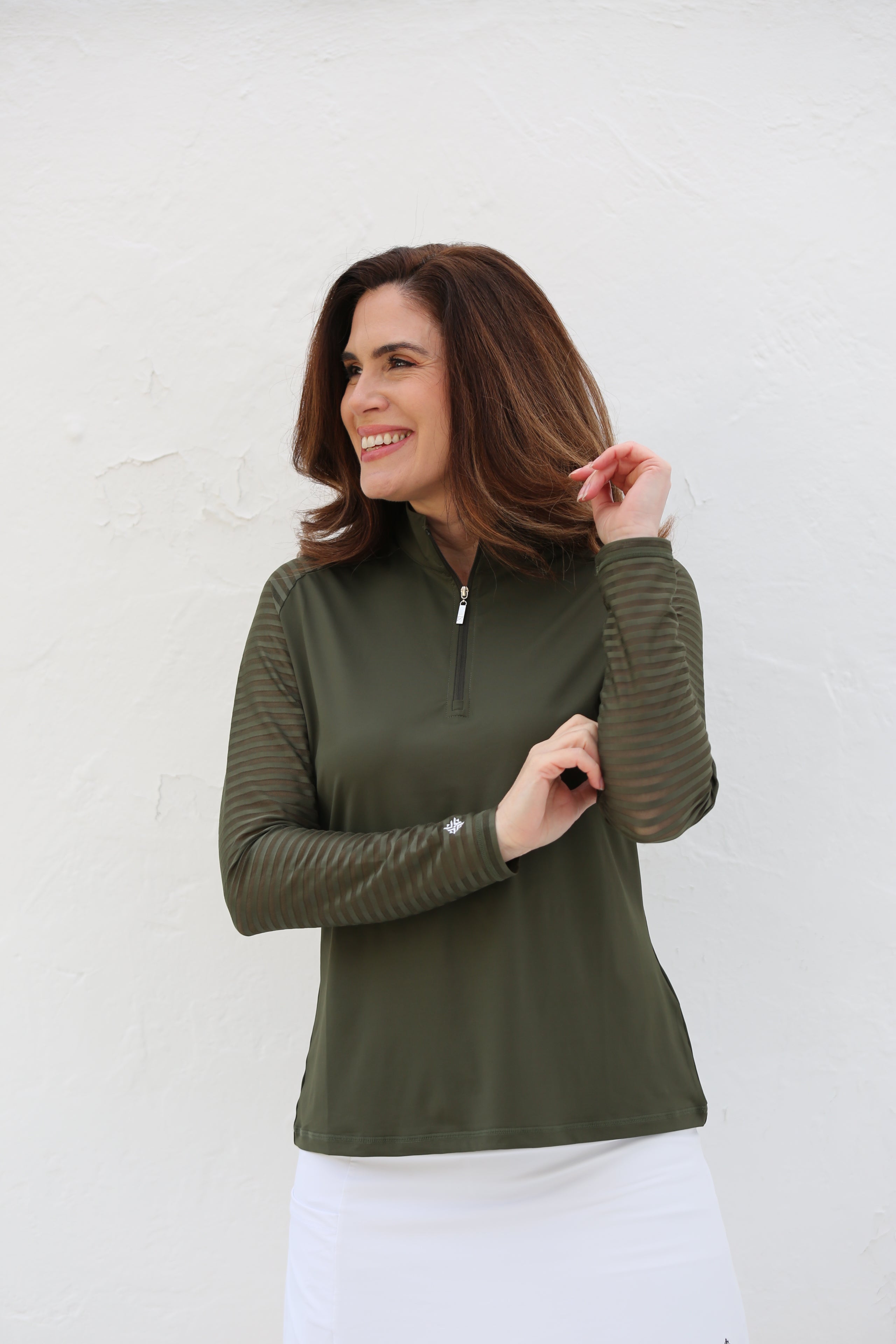 Sheer Sleeve Golf Shirt-Moss