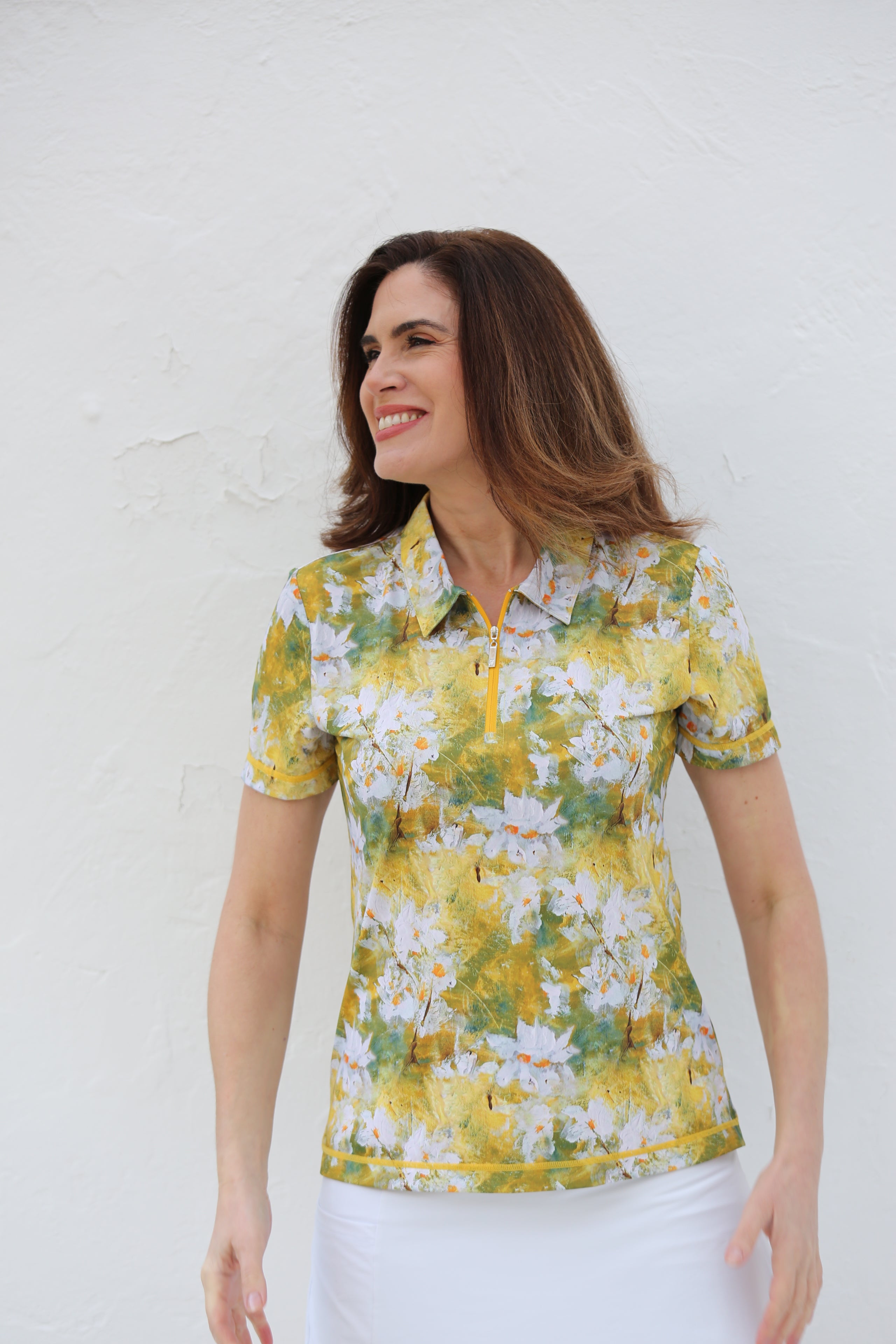 Short Sleeve Golf Polo Shirt-Daisies
