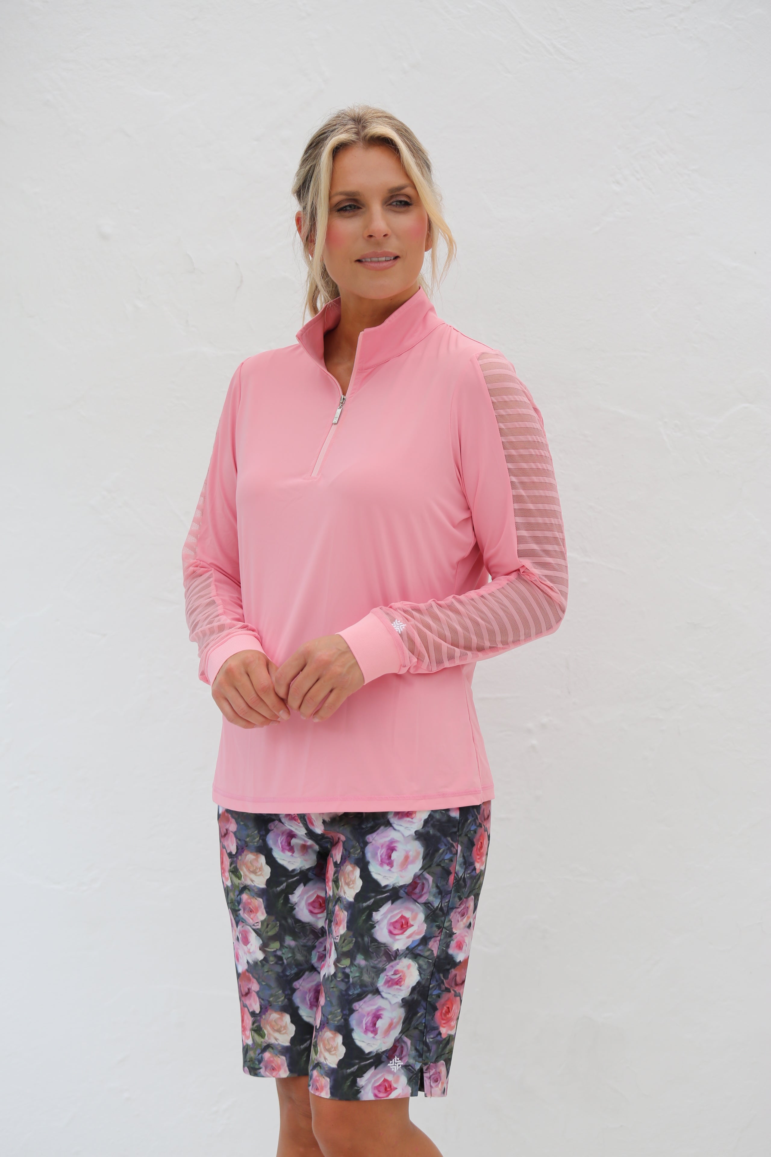 Sheer Sleeve Golf Shirt-Grapefuit