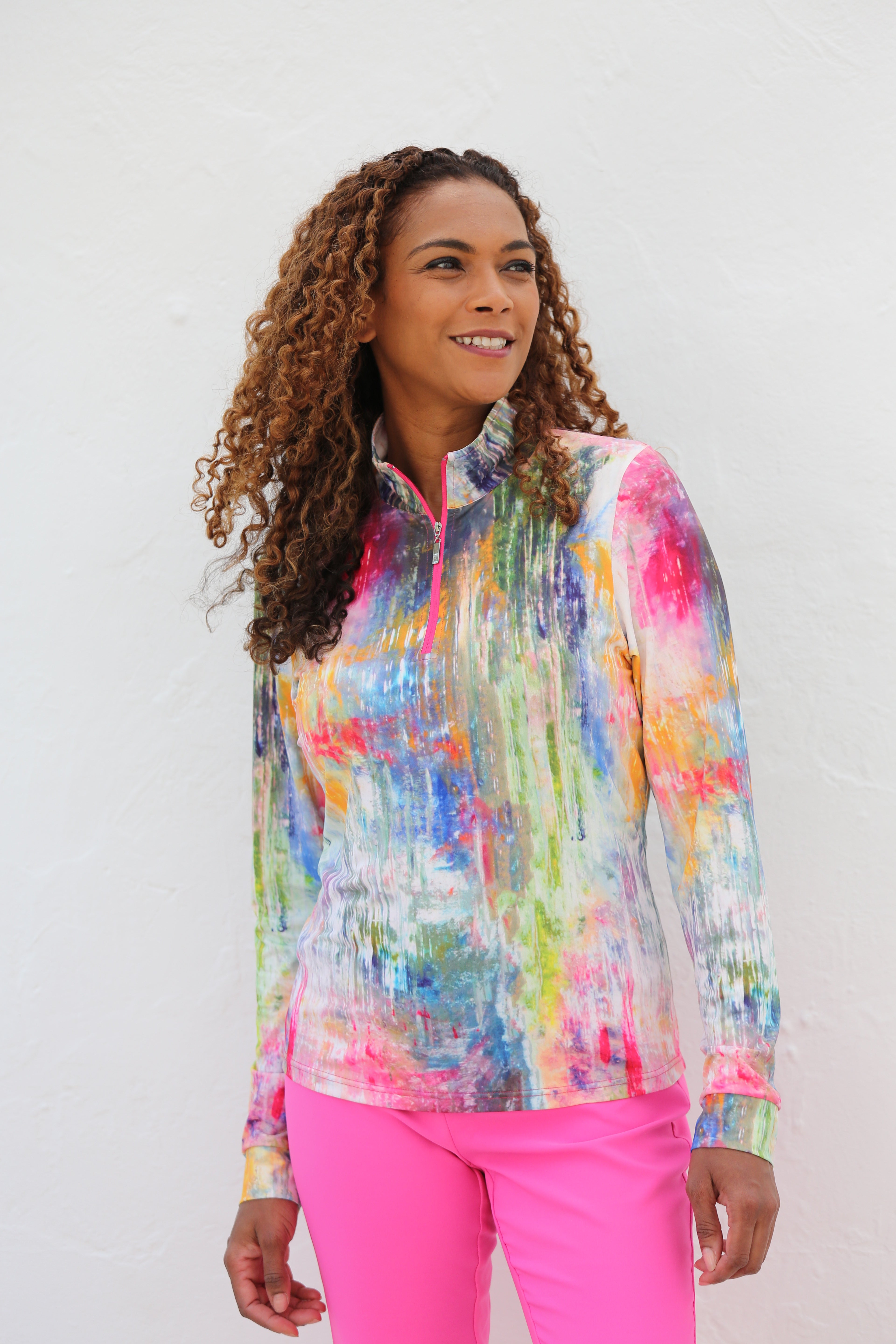 Long Sleeve Mid Layer Golf Shirt-Monet