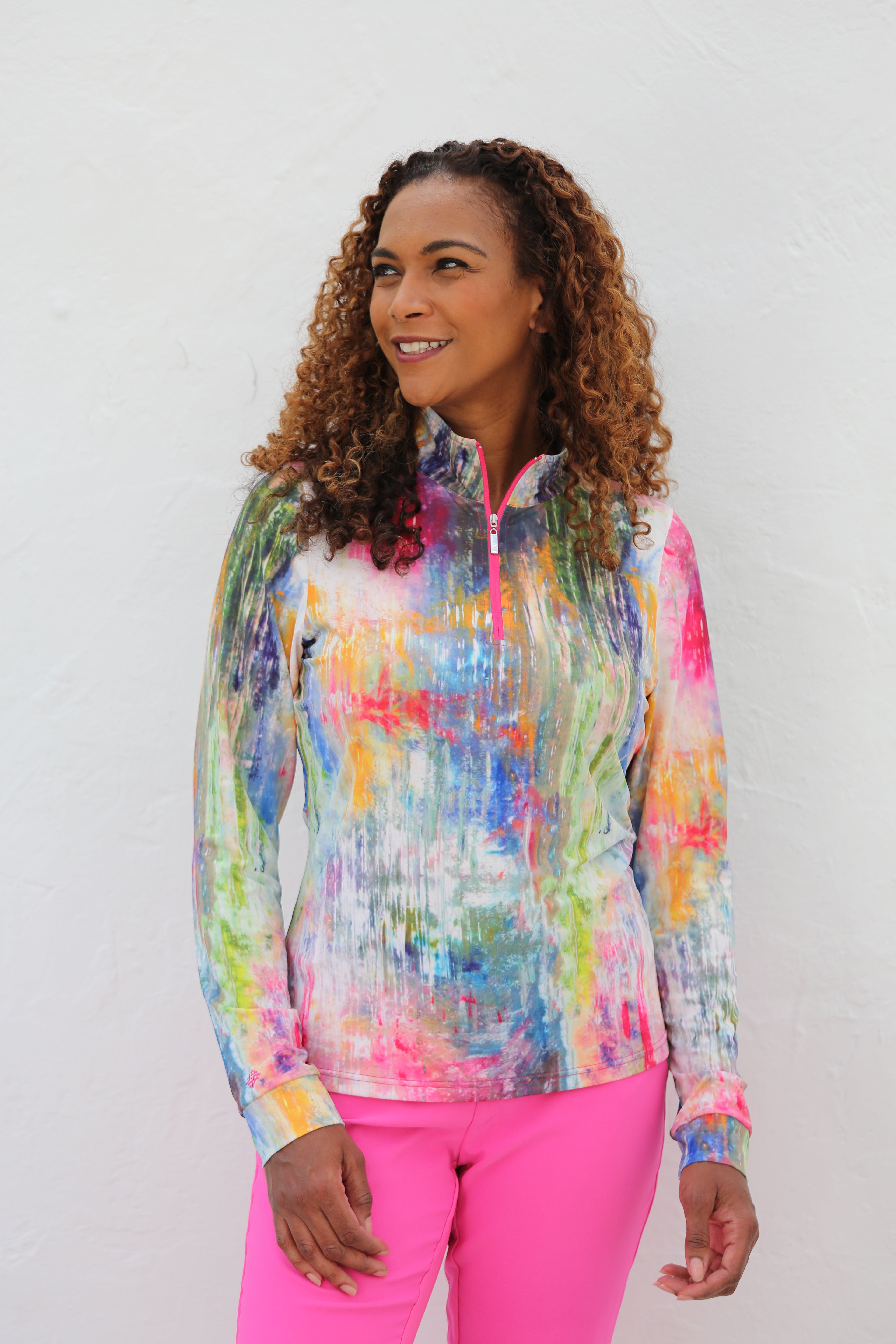 Long Sleeve Mid Layer Golf Shirt-Monet