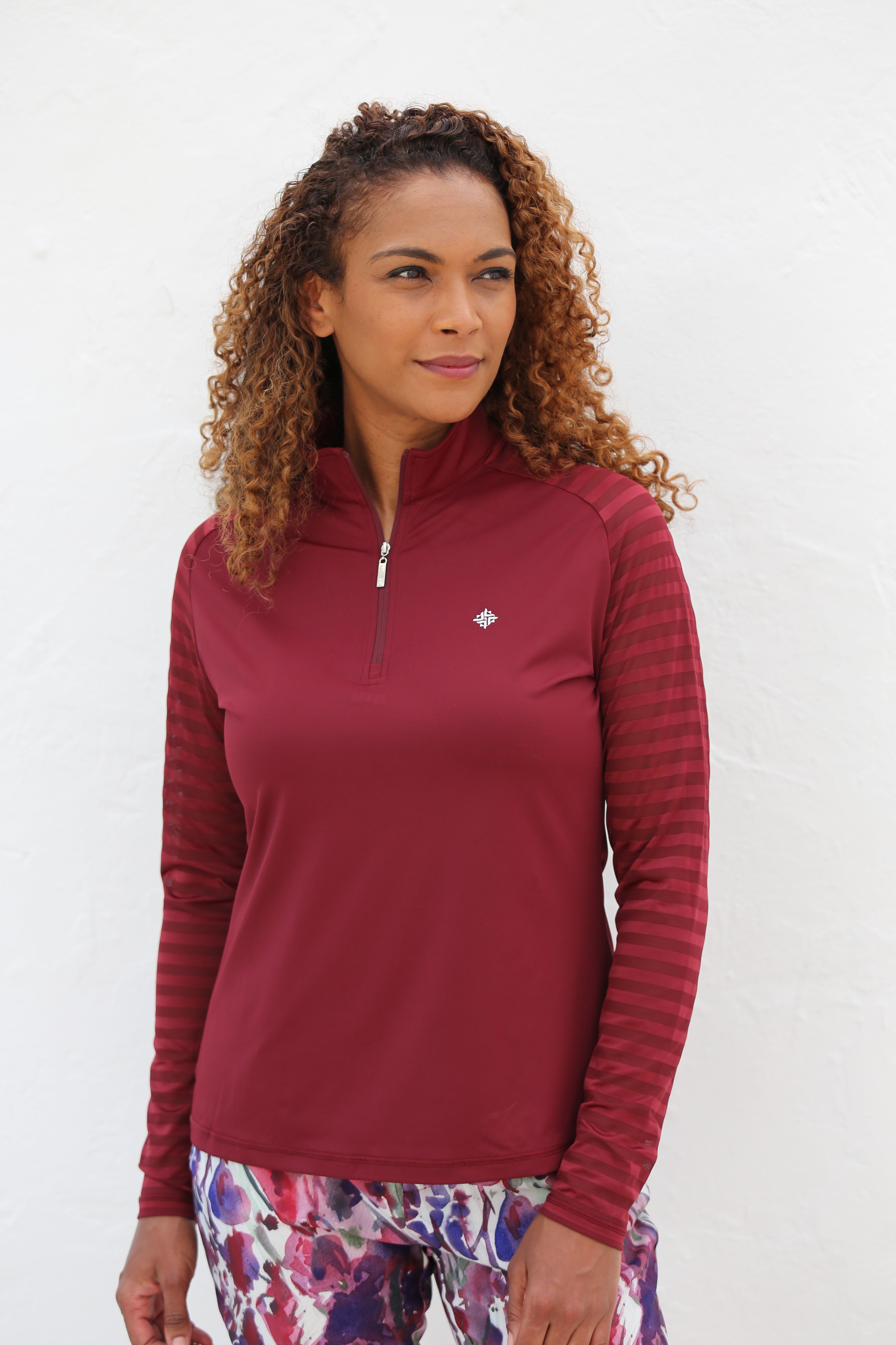 Sheer Sleeve Golf Shirt-Claret