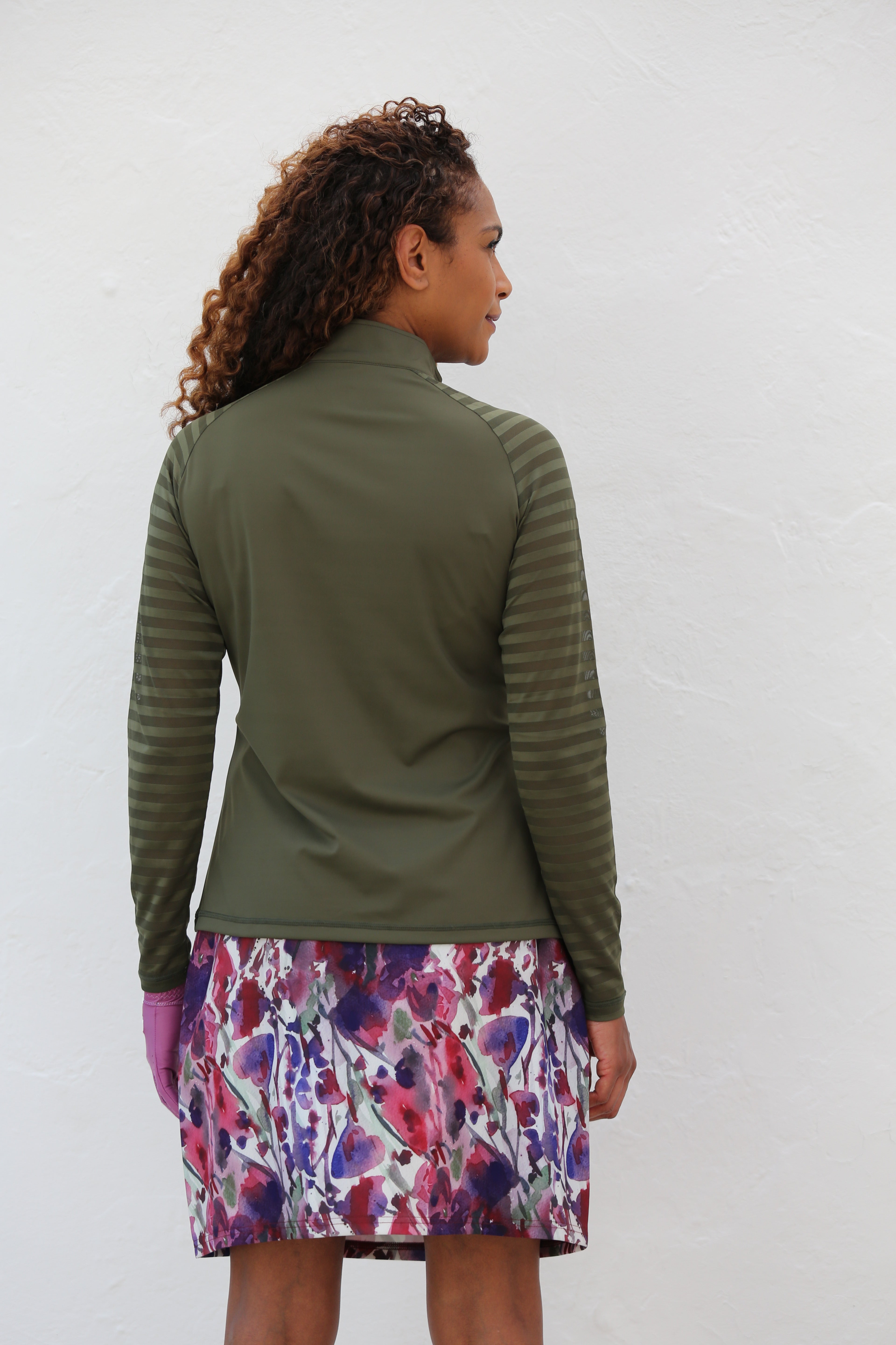 Sheer Sleeve Golf Shirt-Moss