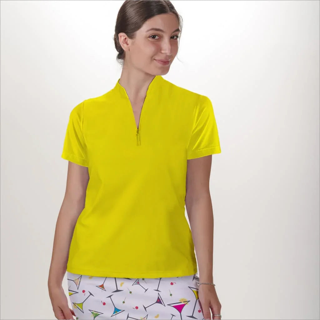 Yellow Polo Quarter Zip Neck Top - Shirts & Tops