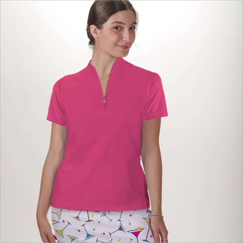 Pink Polo Quarter Zip Neck Top - Shirts & Tops