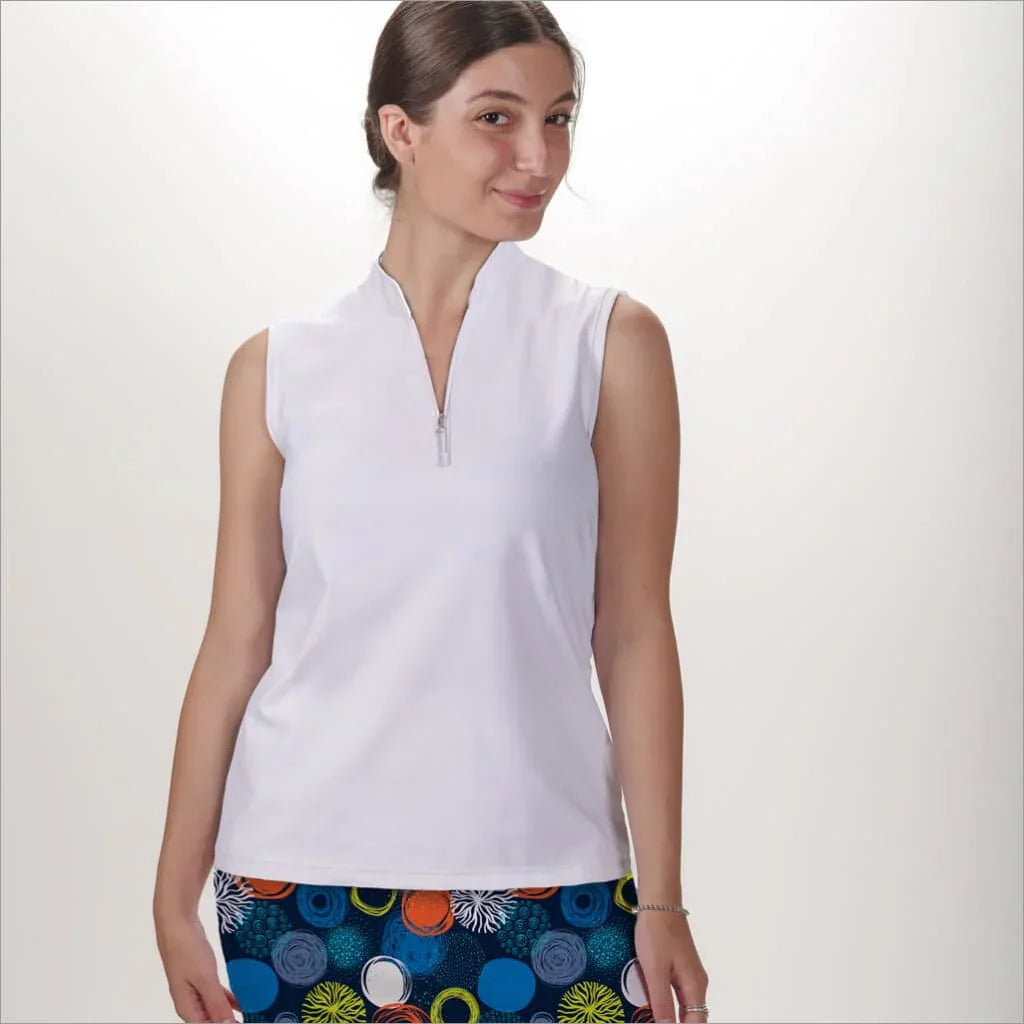 White Sleeveless Quarter Zip Tops - Shirts &