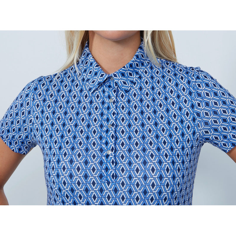 Ladies ART Short Sleeve Print Golf Polo Shirt - Modern Geo Blue 1000549:182