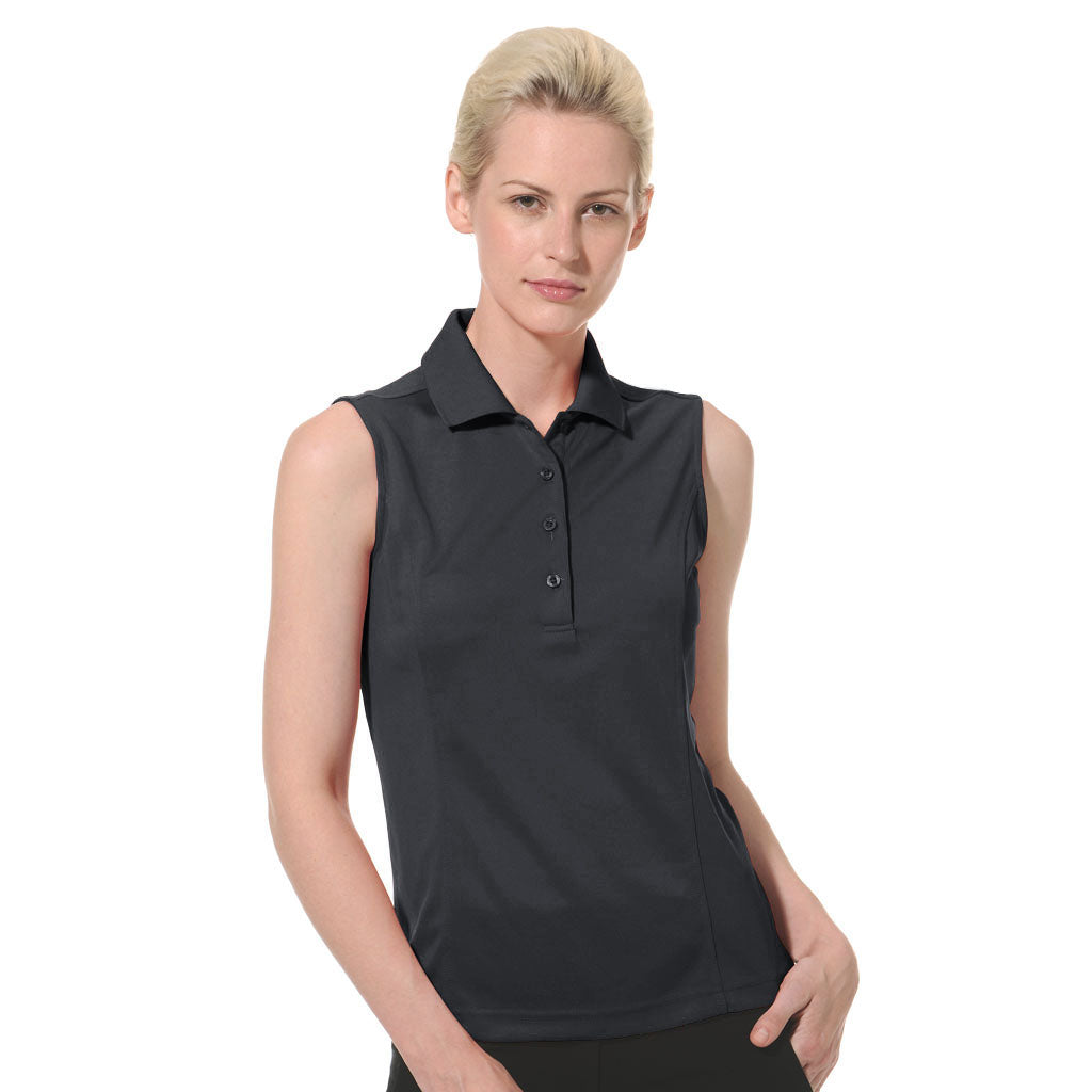 Women's Solid Tailored Sleeveless Polo Shirt - 2672