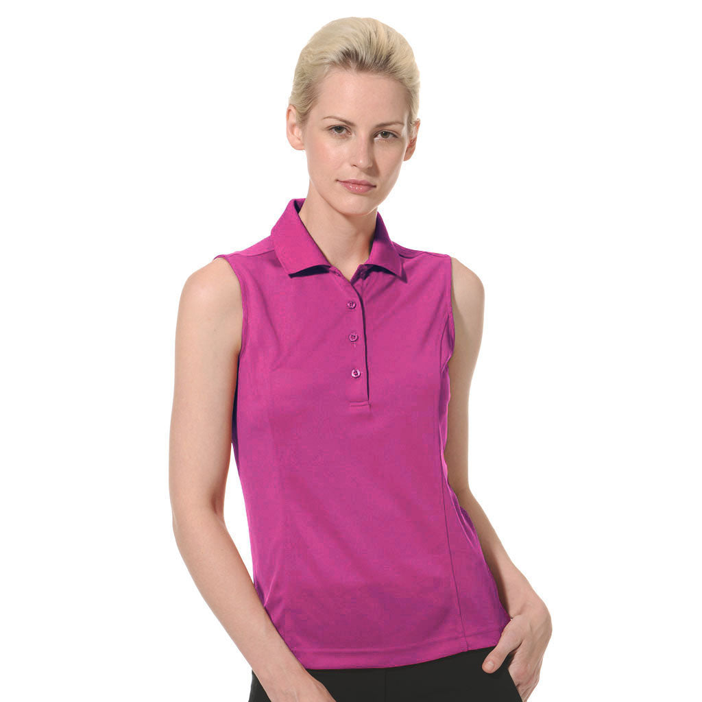 Women's Solid Tailored Sleeveless Polo Shirt - 2672