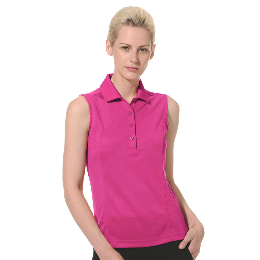 Women's Solid Tailored Sleeveless Polo Shirt - 2672