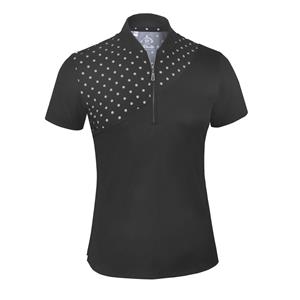 Dot Print Block Zipper placket Stand Collar Short Sleeve Polo Shirt-2684