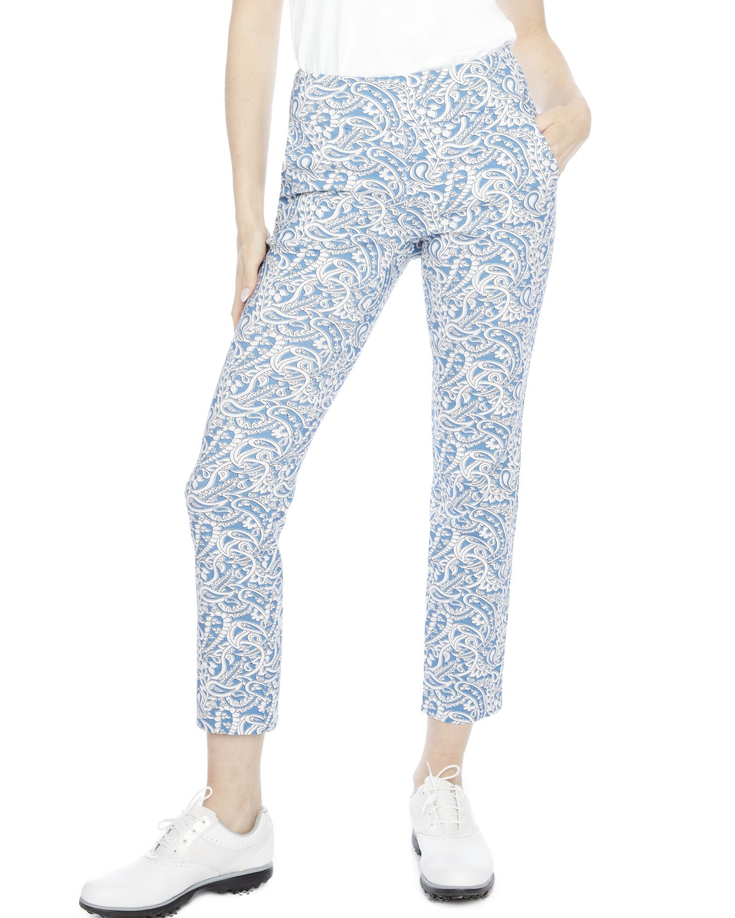 Techno Dutch Blue Paisley, Back Slit 28" Ankle Pant-4212