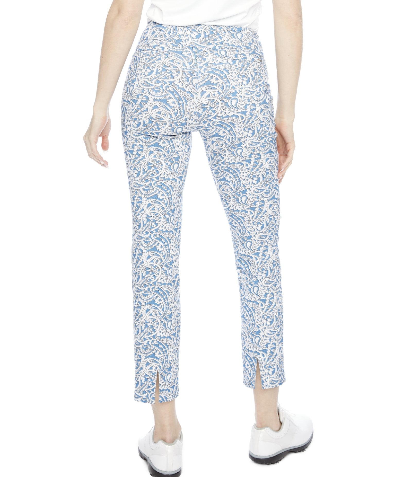 Techno Dutch Blue Paisley, Back Slit 28" Ankle Pant-4212