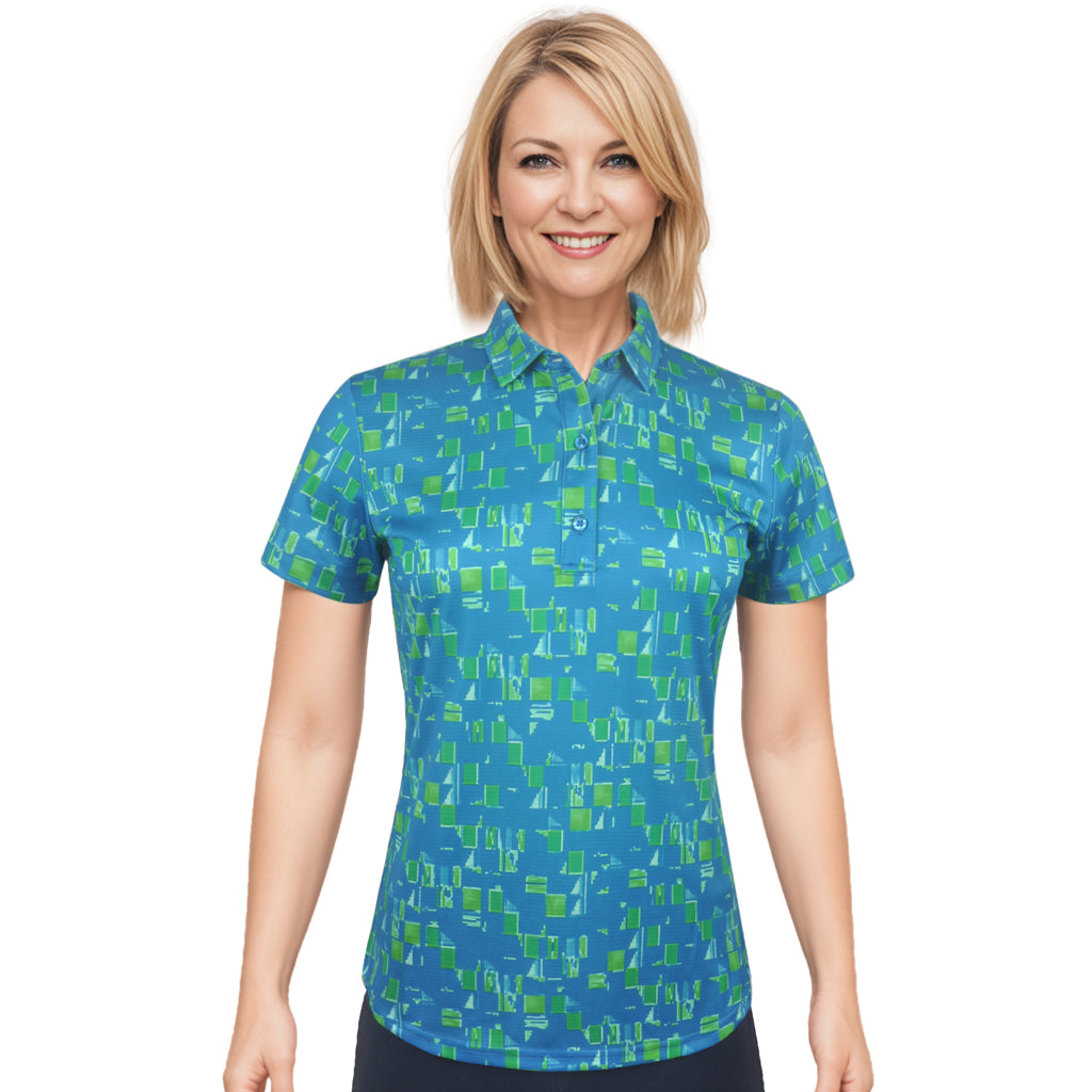 Small Block Print Short Sleeve Polo Shirt - 4534