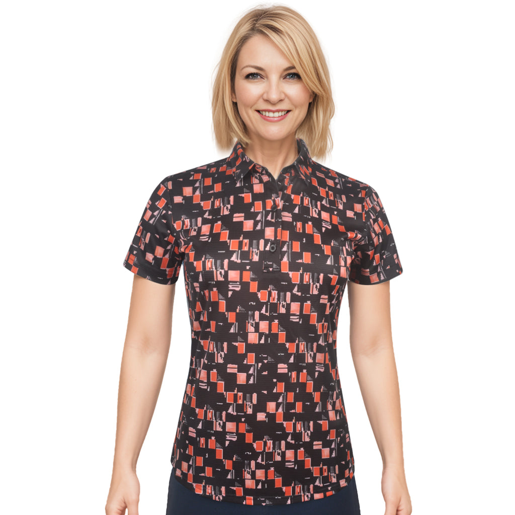 Small Block Print Short Sleeve Polo Shirt - 4534