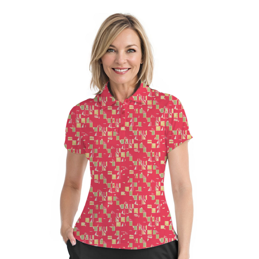 Small Block Print Short Sleeve Polo Shirt - 4534