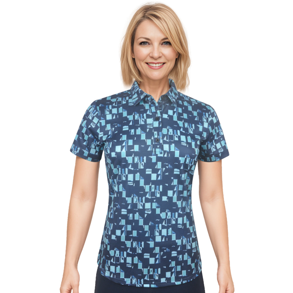 Small Block Print Short Sleeve Polo Shirt - 4534
