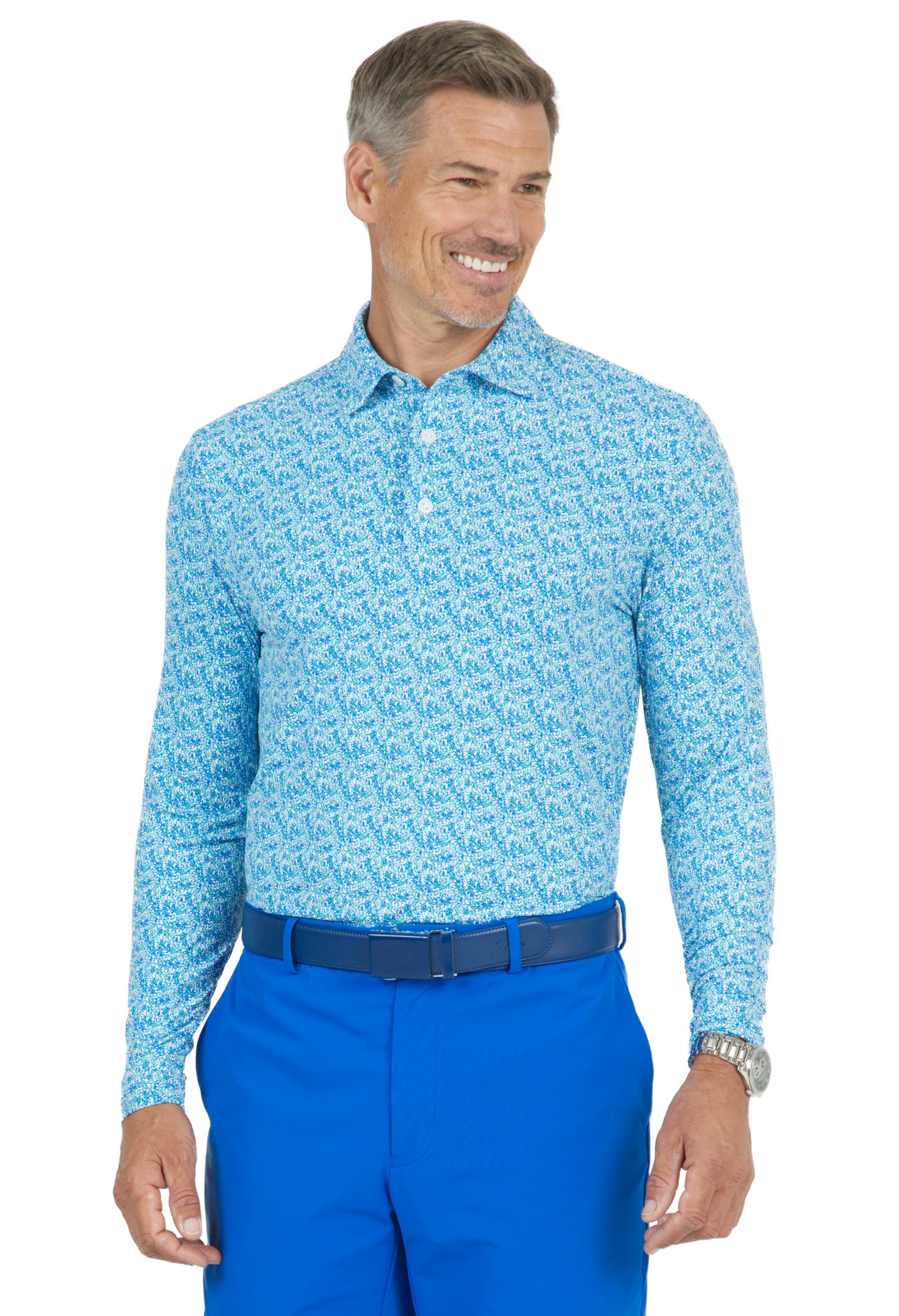 Tropical Leaves Print Long Sleeve Polo – 95158 (Modern Fit)