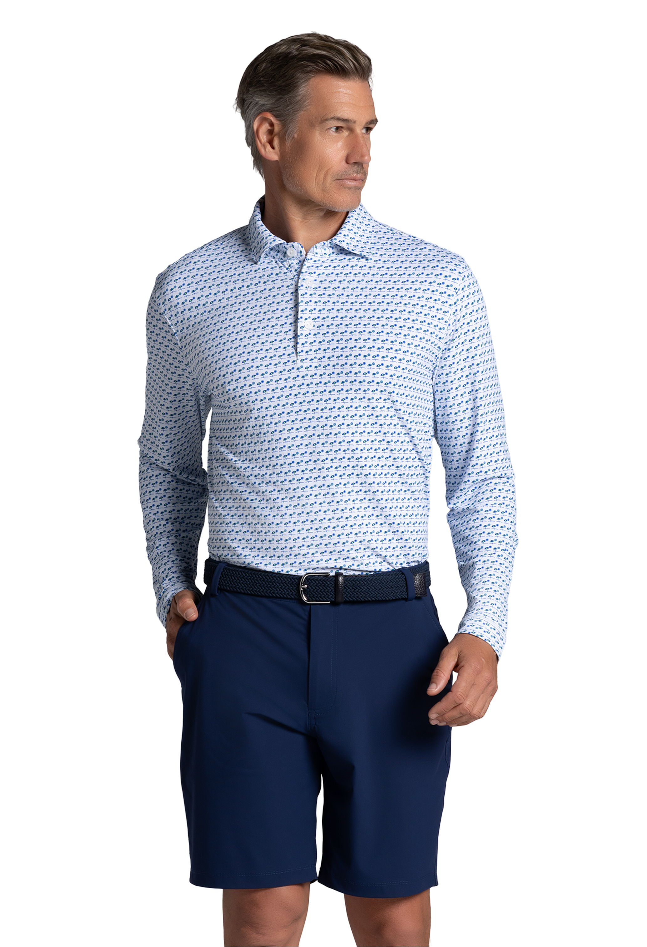 Men's Beach Day Print Long Sleeve Polo (Modern Fit) 95174