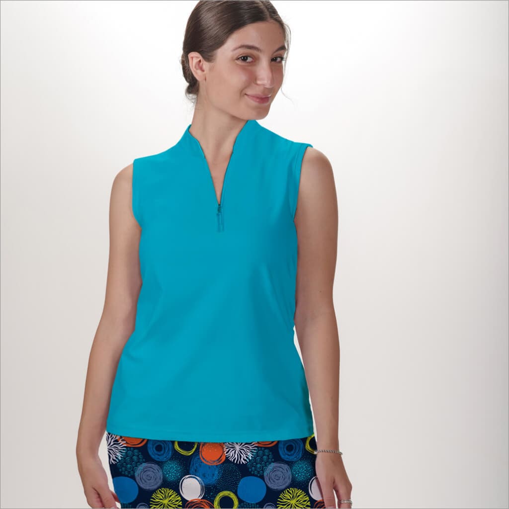 SLEEVELESS QUARTER ZIP TOP - xs / Aqua - Shirts & Tops