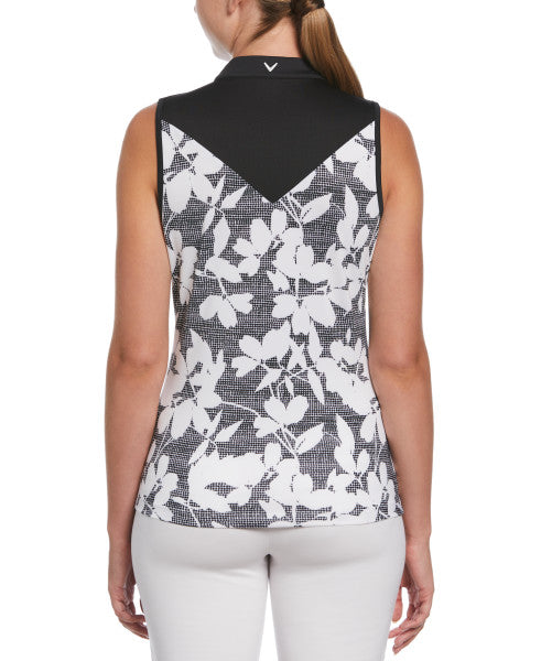 Abstract Floral Sleeveless w/Snap Placket