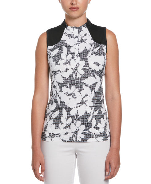 Abstract Floral Sleeveless w/Snap Placket