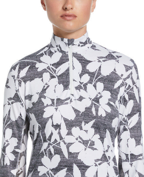 Abstract Floral Print 1/4 Zip Long Sleeve Mock Neck