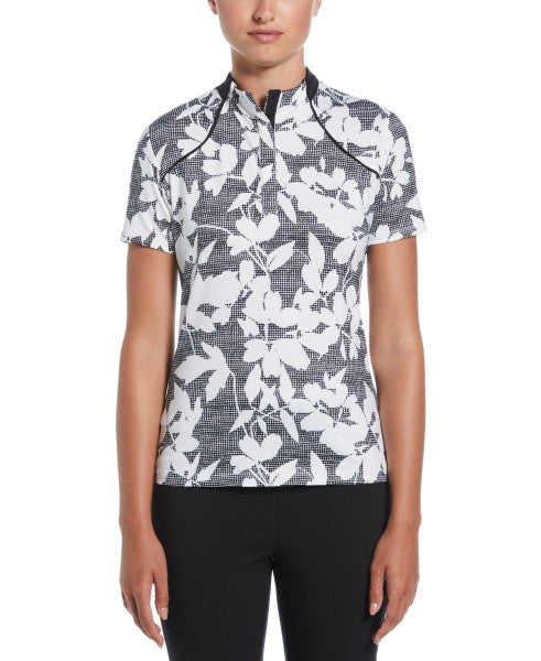 Abstract Floral Short Sleeve w/Snap Placket