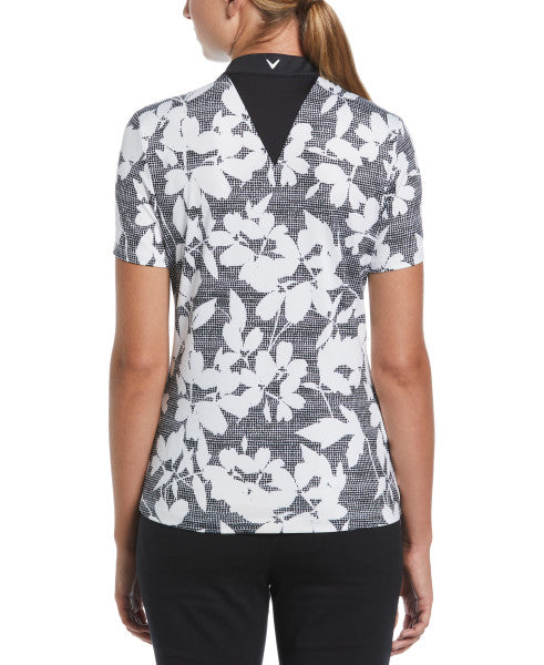 Abstract Floral Short Sleeve w/Snap Placket