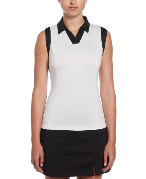 Sleeveless V-Placket Color Block Polo