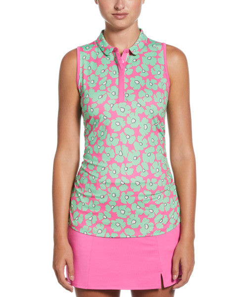 Floral Sleeveless Mini Collar w/Side Shirring