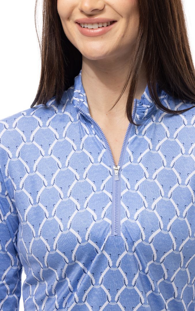 Printed Melange Long-Sleeve Mock, Pedigree Peri